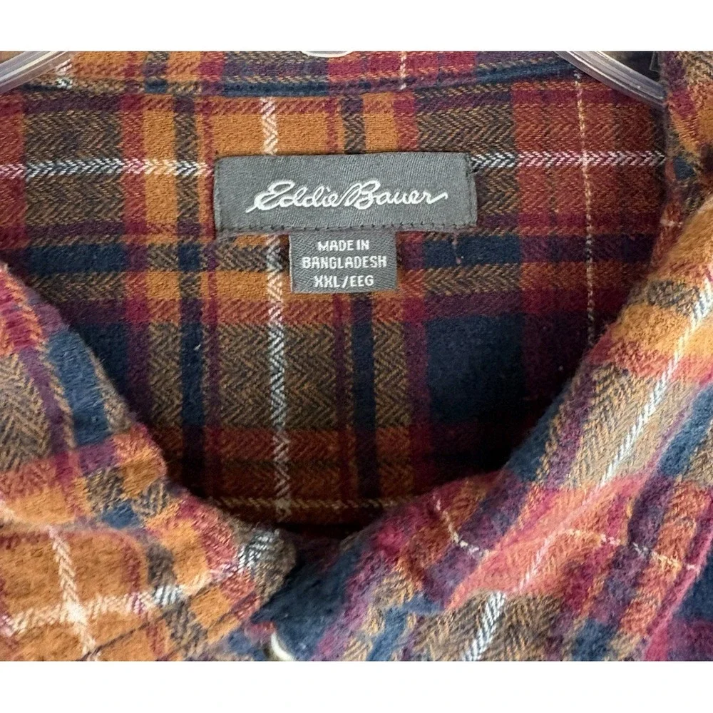 Eddie Bauer Flannel Shirt Mens‎ XXL Red Orange Plaid Classic Fit Cotton Outdoors